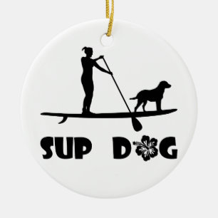 SUP Dog Standing Ceramic Ornament