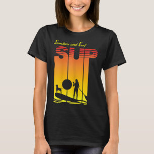 Sup Girl Dog Stand Up Paddle Board Paddling Sunset T-Shirt