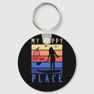 SUP Girl My Happy Place Water Stand Paddle Board Keychain