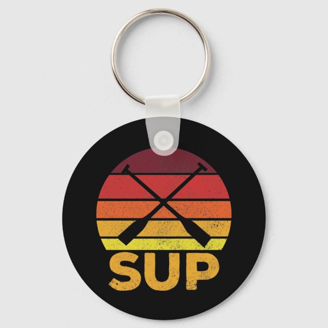 SUP Retro Stand Up Paddling Sunset  Keychain (Front)