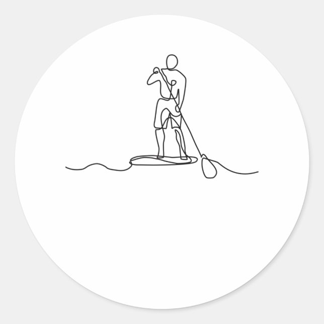 SUP Stand Up Paddel One Line Art Classic Round Sticker (Front)