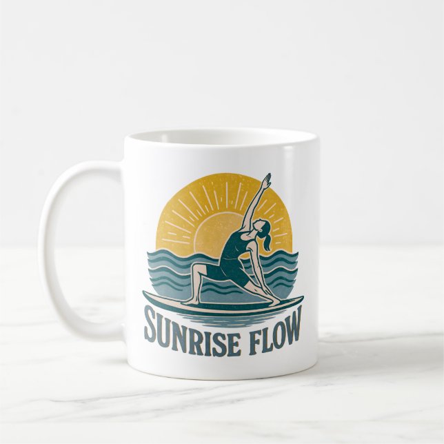 SUP Sunrise Flow Paddleboard Yoga | Retro Graphic Coffee Mug (Left)