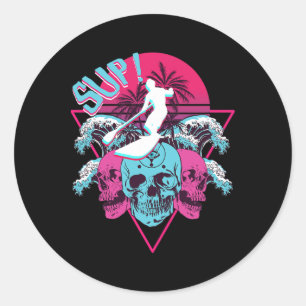 Sup Surfing Vaporwave Paddling Supboard Stand Up P Classic Round Sticker