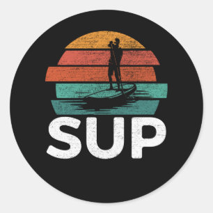 Sup Vintage Retro Stand Up Paddling Surfboard Classic Round Sticker