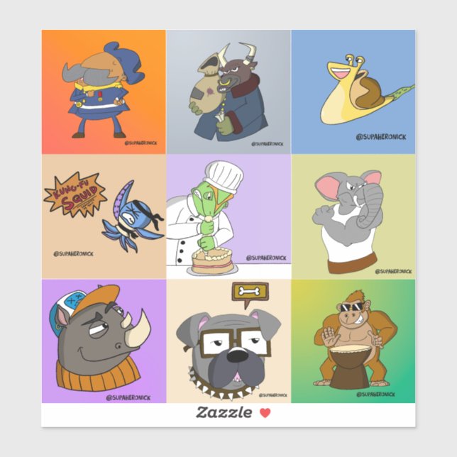 SupaheroNick Character Sticker Sheet, Set of 9 (Sheet)