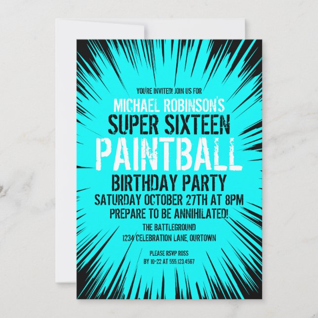 Super 16 Paintball Party Invitations (Front)