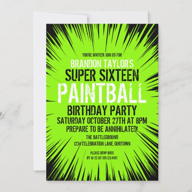 Super 16 Paintball Party Invitations (Front)
