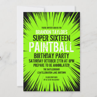 Super 16 Paintball Party Invitations