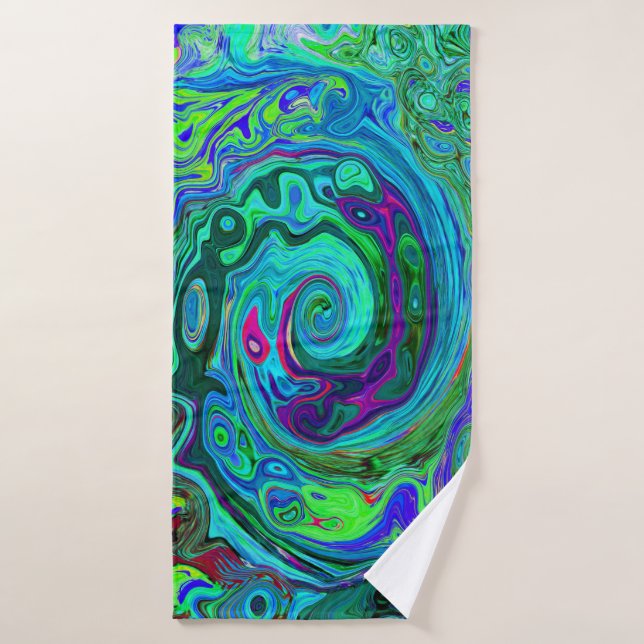 Super Abstrait Retro Green et Blue Swirl (Serviette de bain)
