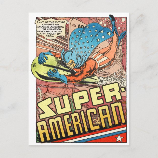 SUPER AMERICAN 1940's PULP COMICS HERO Postcard (Front)