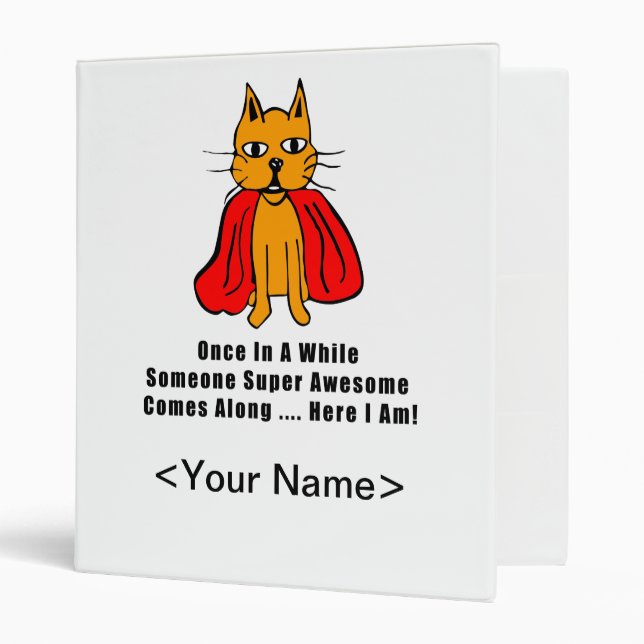 Super Awesome Orange Cat with Red Cape Binder (Front/Inside)