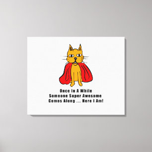 Super Awesome Orange Cat with Red Cape Canvas Print
