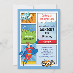 Super Awesome Super Hero Birthday Party Invitation