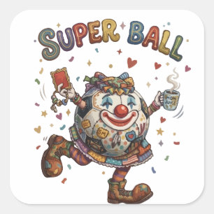  Super Ball Clown Funny Soccer Ball Character  Square Sticker