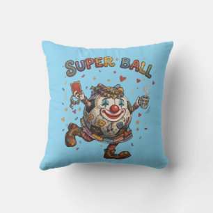 Super Ball Clown Funny Soccer Ball Character Throw Pillow