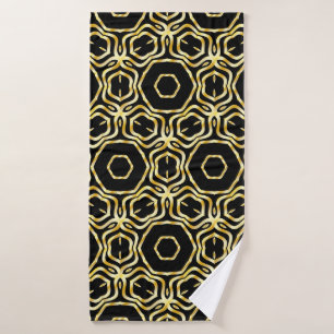 Super Beautiful seamless black and gold flower orn Bath Towel