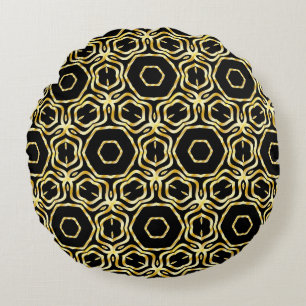 Super Beautiful seamless black and gold flower orn Round Pillow