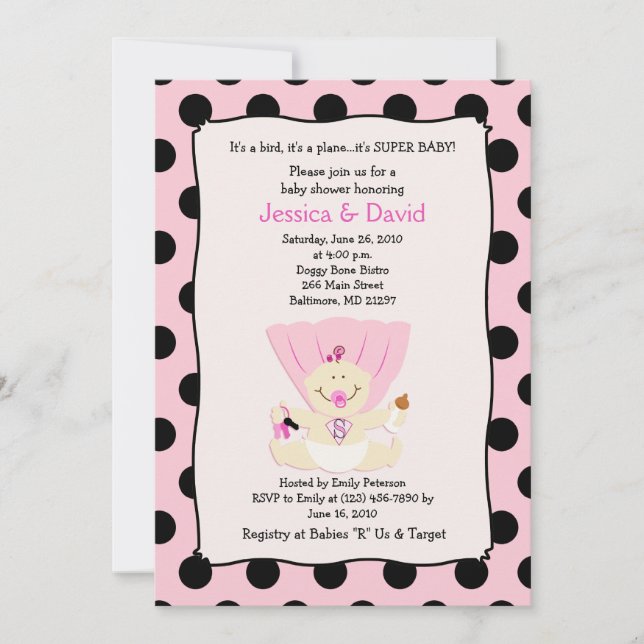 SUPER BÉBÉ Baby shower FILLE Invitation 5x7 (Devant)