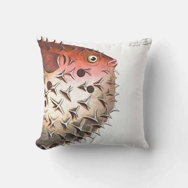 SUPER BIG Puffer Fish Coral/Orange 20" Pillow (Front)