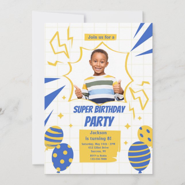 Super Birthday Party Photo  Invitation (Front)