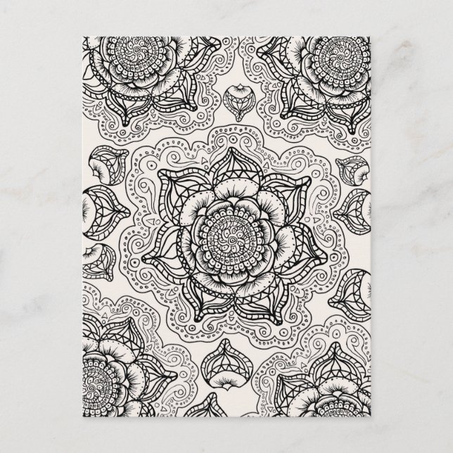 Super Black and White Mandala Pattern Postcard (Front)