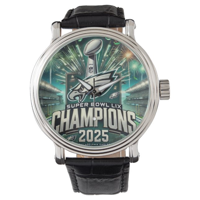 SUPER BOWL LIX CHAMPIONSHIP BLACK LEATHER WATCH (Front)