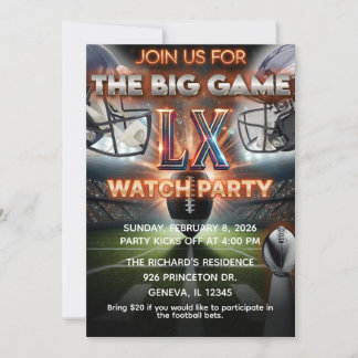 Super Bowl Watch Party Invitation Card | Editable