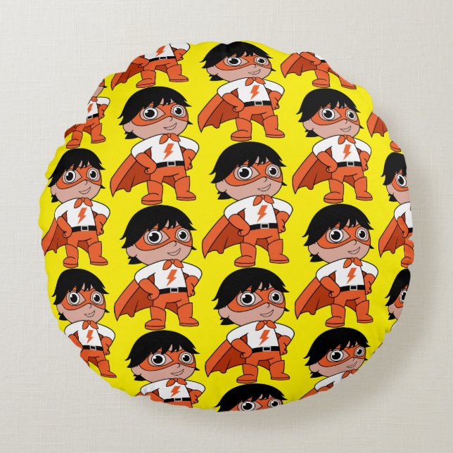 Super Boy Action Hero Round Pillow (Front)
