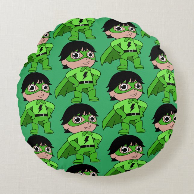 Super Boy Action Hero Round Pillow (Front)