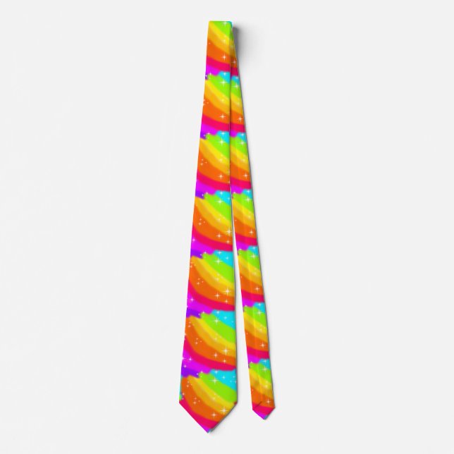 Super Bright Neon Rainbow Shiny Sparkles Tie (Front)