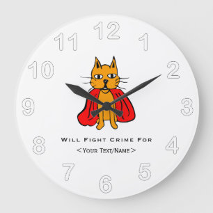 Super Cat Fight Crime For <Your Text/Name> Large Clock