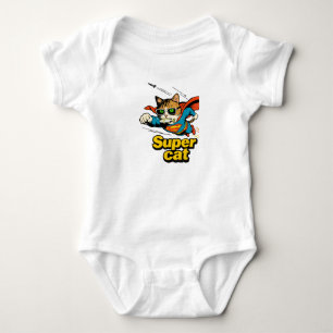 Super Cat Flying with Fish Baby Bodysuit