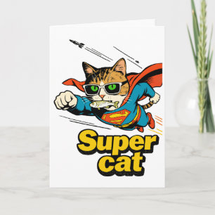 Super Cat Flying with Fish  Holiday Card