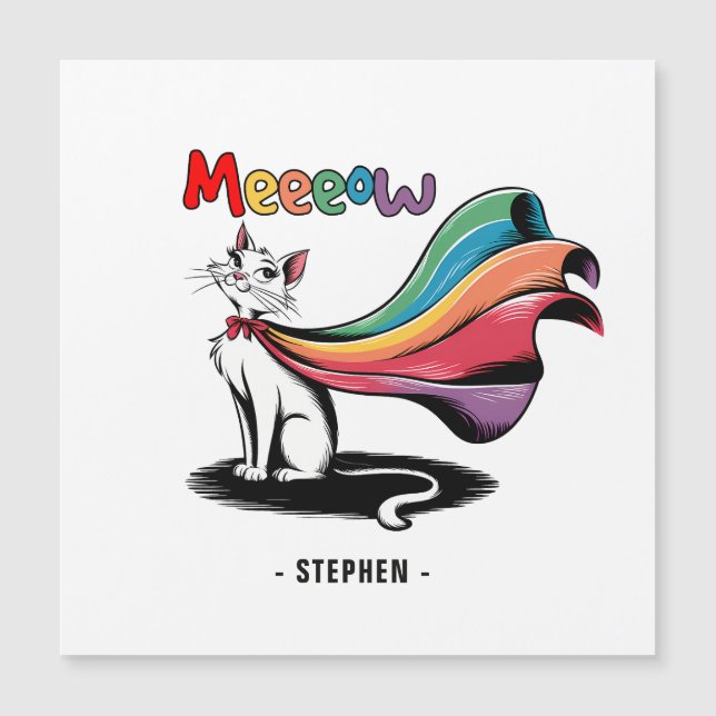 Super Cat Meeeow – Rainbow Cape Pride Cat (Front)