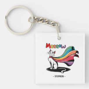 Super Cat Meeeow – Rainbow Cape Pride Cat Keychain