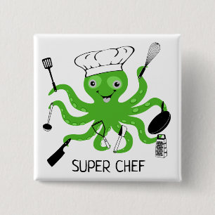 Super Chef Green Octopus Personalize 2 Inch Square Button