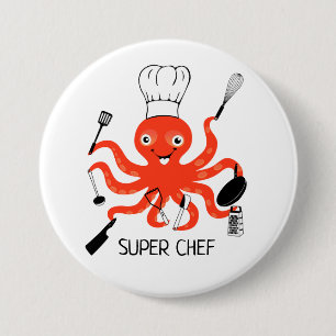 Super Chef Orange Octopus with Kitchen Gadgets 3 Inch Round Button