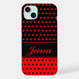 Super Chic Red And Black Polka Dots, Custom Name iPhone 15 Plus Case