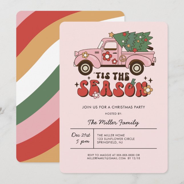 Super coloré Retro Fête de Noël Invitation (Devant / Derrière)