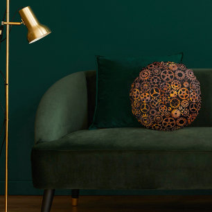 Super Colorful Rusty Gears Steampunk Round Pillow