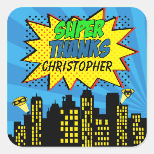 Super Comic Book Hero 3inch thank you favour tag