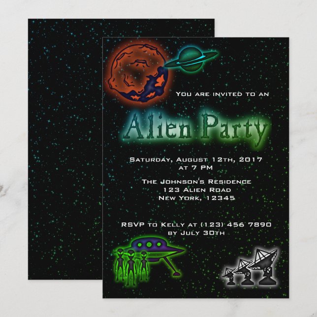 Super Cool Alien et Invitation du parti UFO (Devant / Derrière)