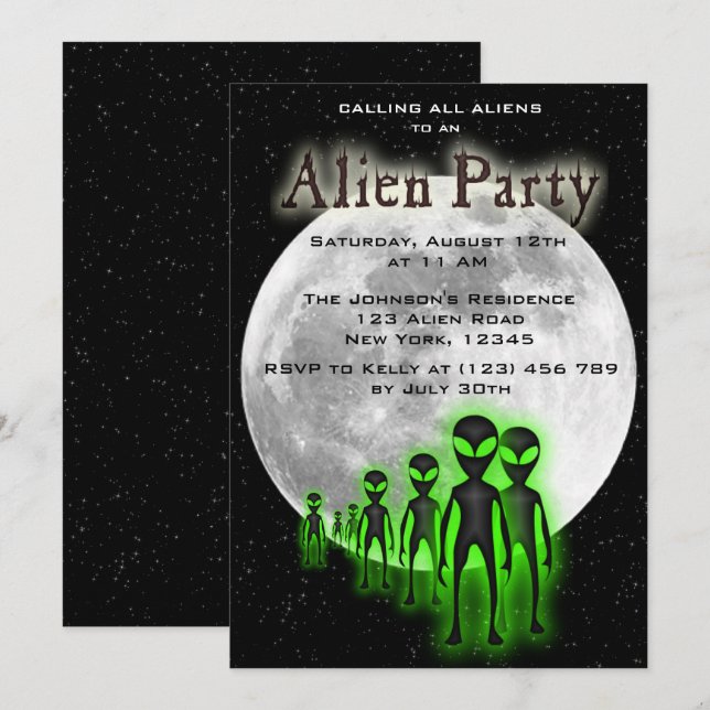 Super Cool Alien & UFO Invitation (Devant / Derrière)