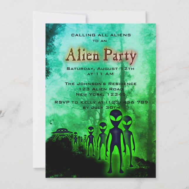 Super Cool Alien & UFO Invitation (Devant)