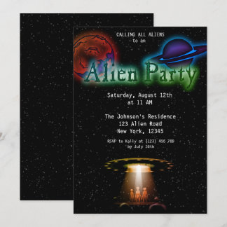 Super Cool Alien & UFO Party Invite