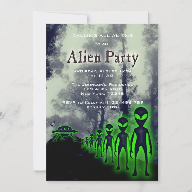 Super Cool Alien & UFO Party Invite (Front)