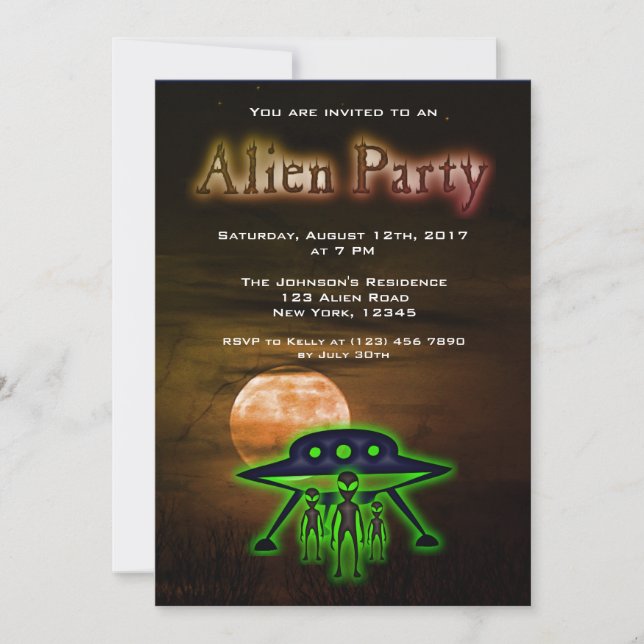 Super Cool Alien & UFO Party Invite (Front)