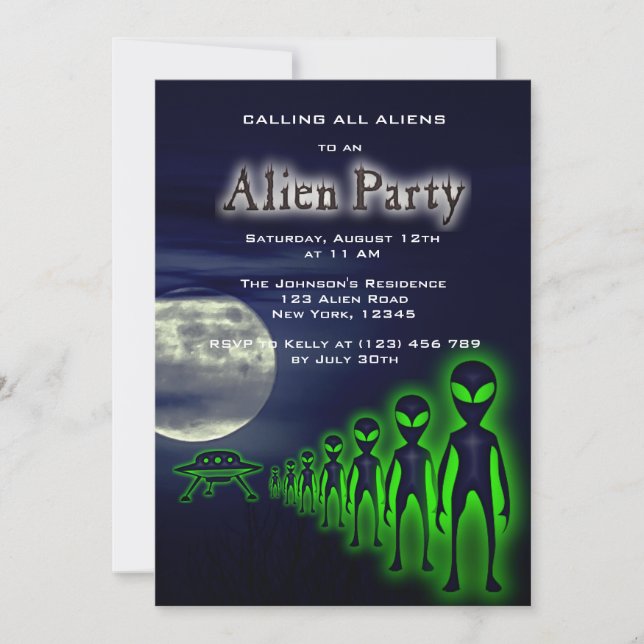 Super Cool Alien & UFO Party Invite (Front)