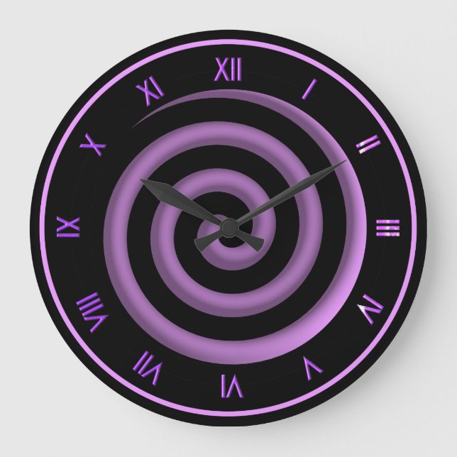 Super Cool Black and Lavender Spiral  Wall Clock (Front)