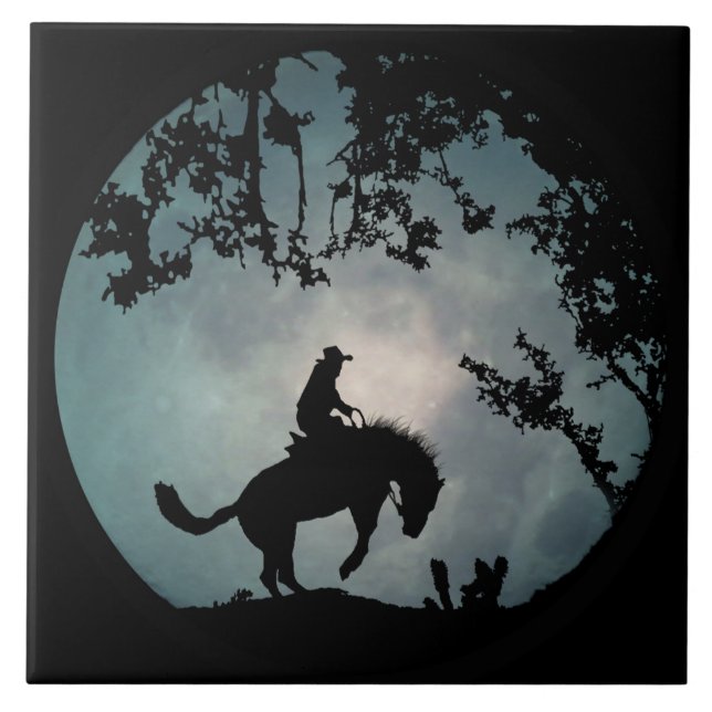 Super Cool Bucking Horse and Moon Tile (Front)